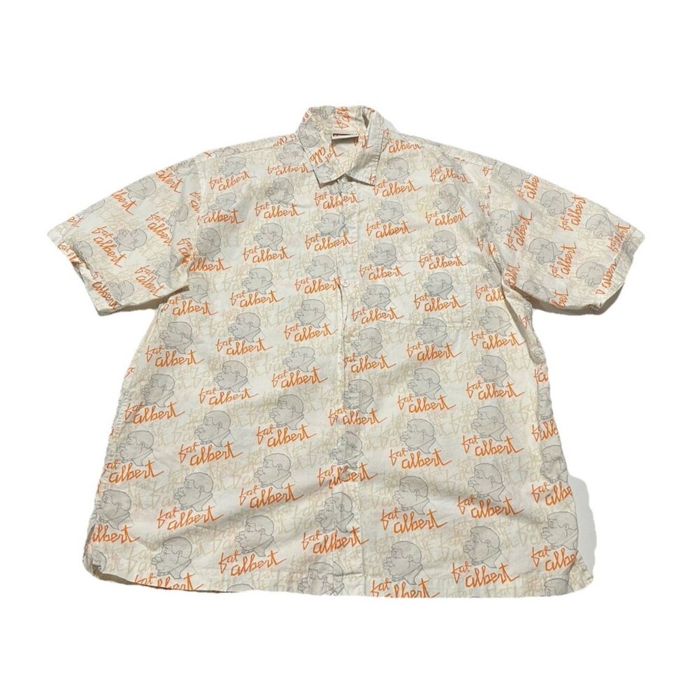 Vintage Y2K Platinum Fubu Fat Albert All Over Print Button Down Shirt Size Large